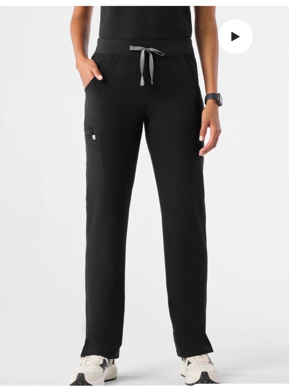 Figs Black Straight-Leg Drawstring scrub pant with Gray Tie